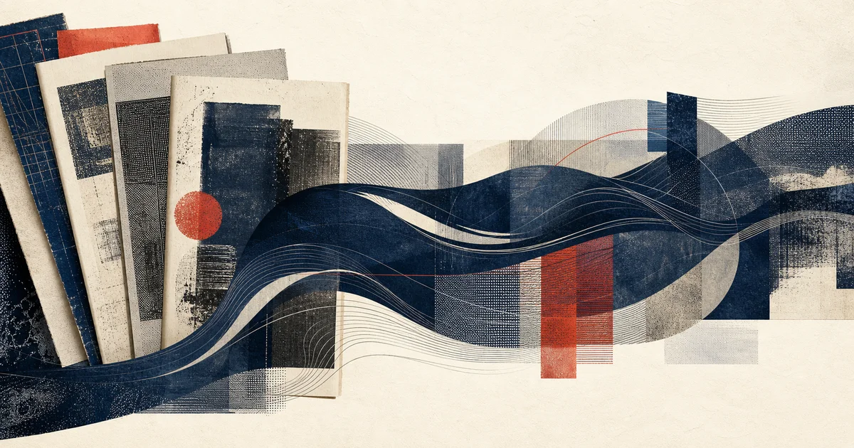 Abstract editorial composition linking Japanese print culture with flowing body-scale tattoo layouts