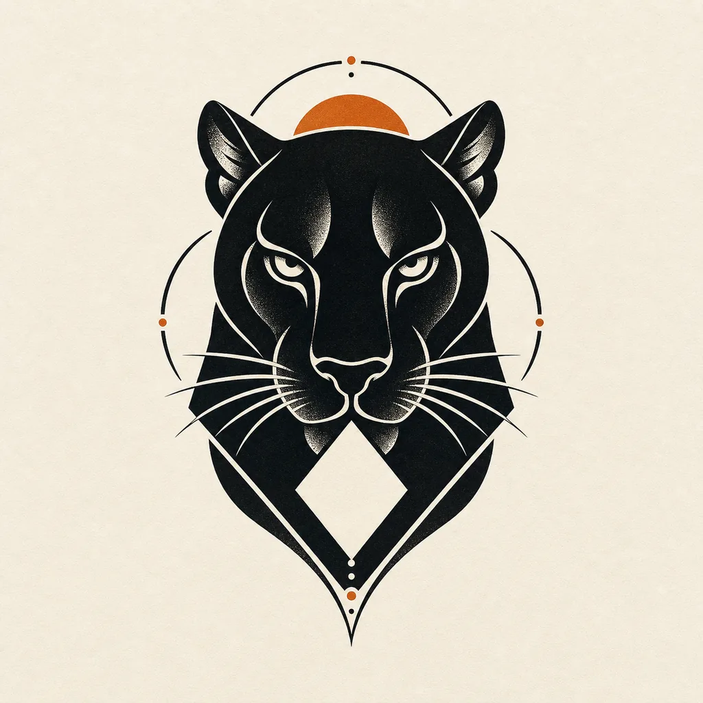 Blackwork panther tattoo concept shaped with bold ink and diamond negative space