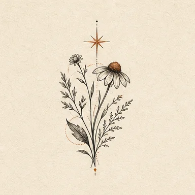 Memorial wildflower and star tattoo motif