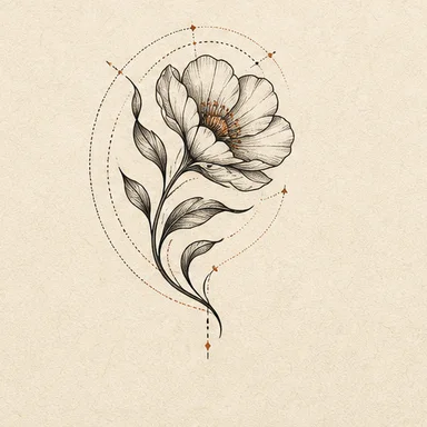 Flowing floral tattoo composition planned for body placement